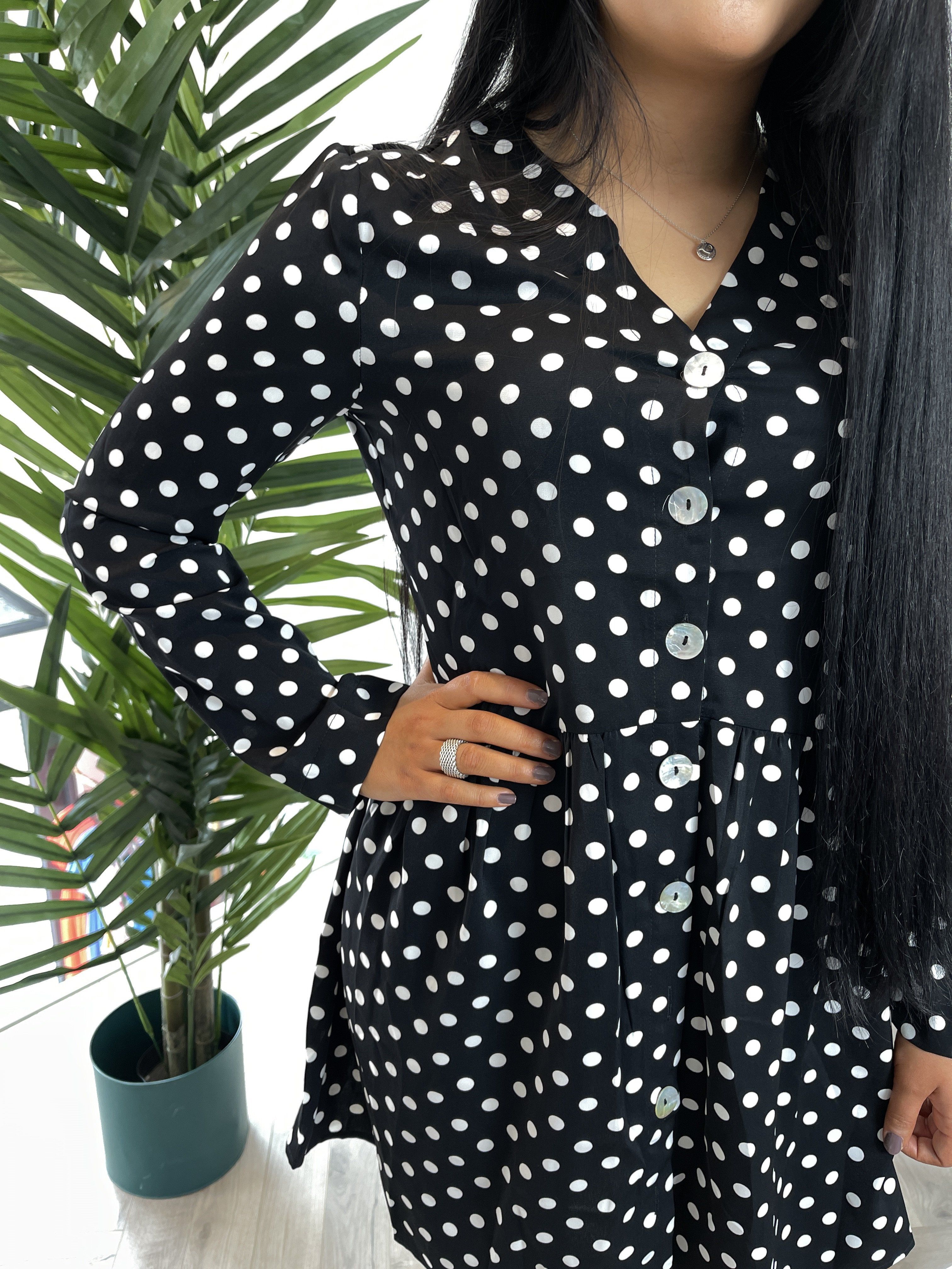 Abby Loose Button Front Loose Fit Polka Dress
